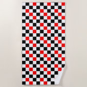 Rood Zwart Wit Geruit Patroonontwerp Strandlaken (Voorkant)