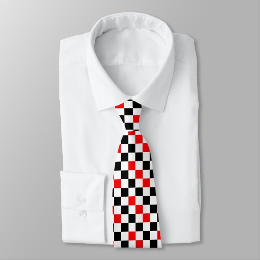 Rood Zwart Wit Geruit Patroonontwerp  Stropdas (Gebonden)