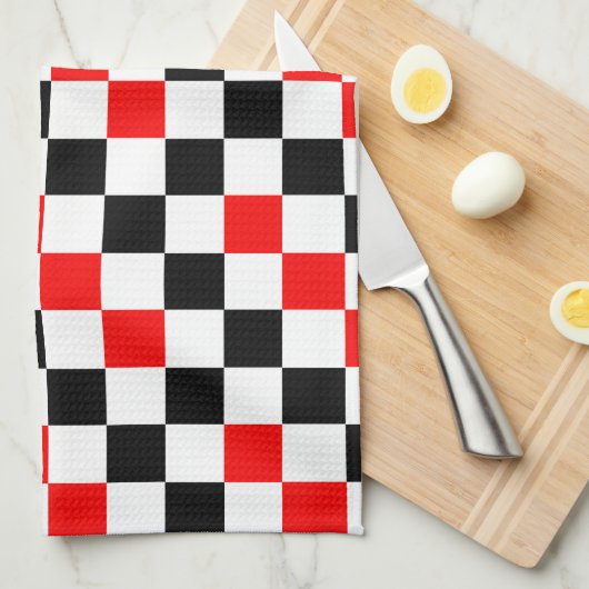 Rood Zwart Wit Geruit Patroonontwerp Theedoek (Quarter Fold)