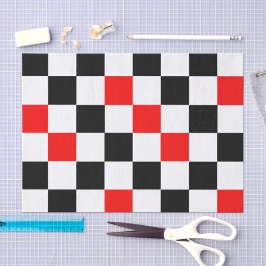 Rood Zwart Wit Geruit Patroonontwerp  Tissuepapier (Craft)