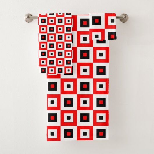 Rood Zwart Wit Geruit Vierkant Patroonontwerp Bad Handdoek