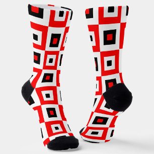 Rood Zwart Wit Geruit Vierkant Patroonontwerp Sokken