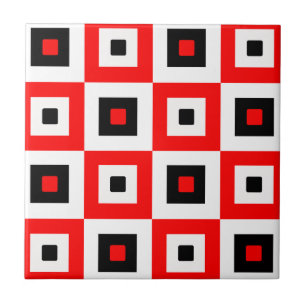 Rood Zwart Wit Geruit Vierkant Patroonontwerp Tegeltje