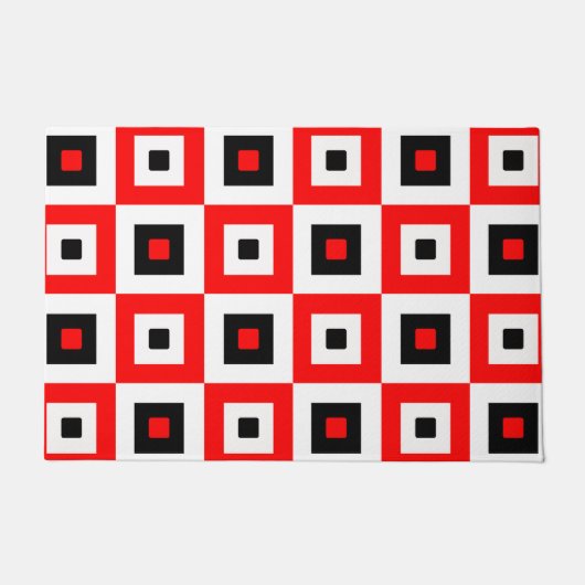Rood Zwart Wit Geruite Vierkanten Patroon Ontwerp Deurmat (Voorkant)