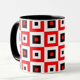 Rood Zwart Wit Geruite Vierkanten Patroon Ontwerp Mok