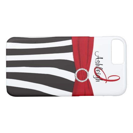 Rood, zwart, wit, gestreept iPhone 7 Hoesje (Achterkant (Horizontaal))