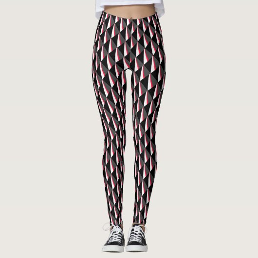 Rood zwart wit grijs patroon leggings (Voorkant)