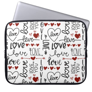 ROOD ZWART WIT HAND GETEKENDE LIEFDE & HARTEN LAPTOP SLEEVE