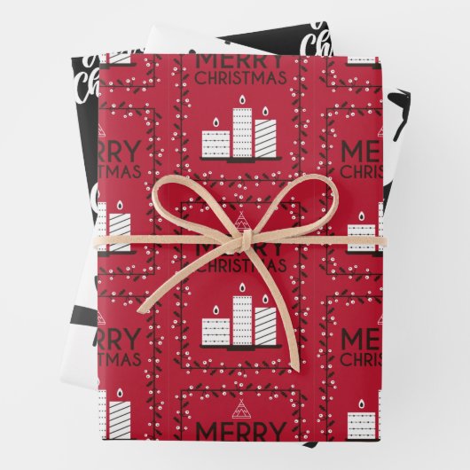 Rood Zwart Wit Kaars Illustraties Patroon Inpakpapier Vel (In situ)