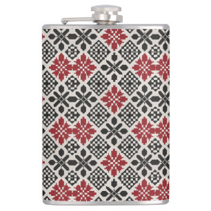Rood Zwart Wit Keffiyeh Folk Pattern Flask Heupfles