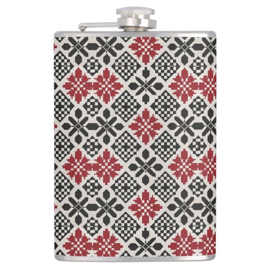 Rood Zwart Wit Keffiyeh Folk Pattern Flask Heupfles (Voorkant)
