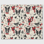 Rood Zwart Wit Kerst Honden Thema Patroon Cadeaupapier (Vlak)