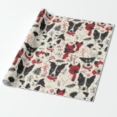 Rood Zwart Wit Kerst Honden Thema Patroon Cadeaupapier (Uitgerold)