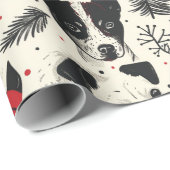 Rood Zwart Wit Kerst Honden Thema Patroon Cadeaupapier (Rol Hoek)