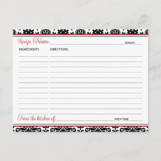 Rood, Zwart, Wit Liefde Harten Bruidsrecept Kaart (Achterkant)