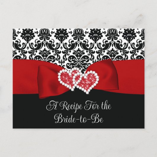 Rood, Zwart, Wit Liefde Harten Bruidsrecept Kaart (Voorkant)