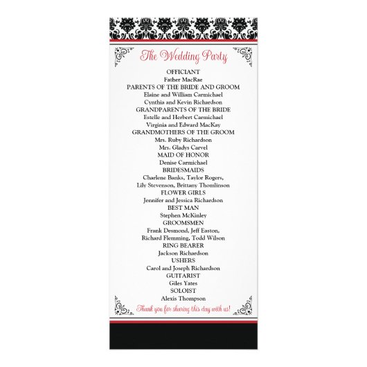 Rood, zwart, wit liefde harten bruiloft programma (Achterkant)