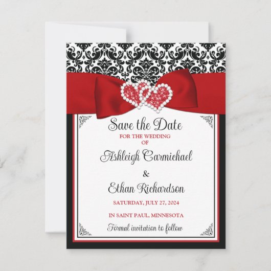 Rood, Zwart, Wit Liefde Harten Foto Save the Date (Voorkant)