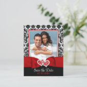 Rood, Zwart, Wit Liefde Harten Foto Save the Date (Staand voorkant)