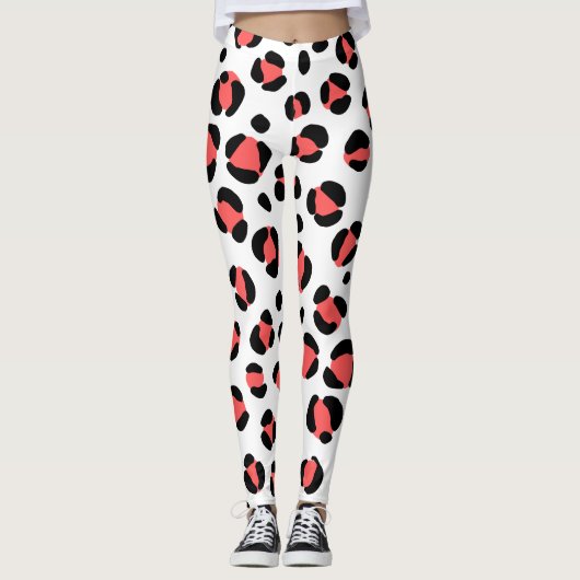 Rood Zwart Wit Luipaard Dierenprint Leggings (Voorkant)
