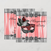 Rood Zwart Wit Masquerade Party Kaart (Voorkant / Achterkant)