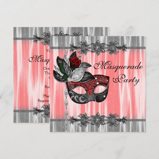 Rood Zwart Wit Masquerade Party Kaart (Voorkant / Achterkant)