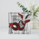 Rood Zwart Wit Masquerade Party Kaart (Staand voorkant)