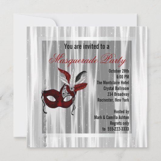 Rood Zwart Wit Masquerade Party Kaart (Achterkant)