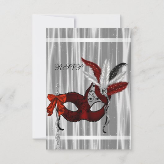 Rood Zwart Wit Masquerade Party RSVP Kaartje (Voorkant)