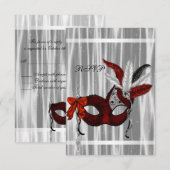 Rood Zwart Wit Masquerade Party RSVP Kaartje (Voorkant / Achterkant)