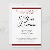 Rood Zwart Wit Minimalistisch 10 Jaar Klasse Reüni Kaart (Voorkant)