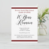 Rood Zwart Wit Minimalistisch 10 Jaar Klasse Reüni Kaart (Staand voorkant)