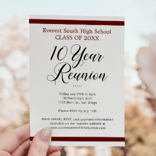 Rood Zwart Wit Minimalistisch 10 Jaar Klasse Reüni Kaart