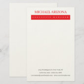 Rood Zwart & Wit Minimalistisch Eenvoudig Modern Briefpapier (Voorkant / Achterkant)