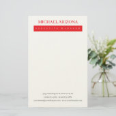 Rood Zwart & Wit Minimalistisch Eenvoudig Modern Briefpapier (Staand voorkant)