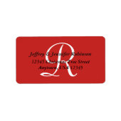 Rood zwart-wit minimalistisch monogram retouradres etiket (Voorkant)