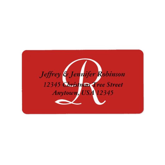 Rood zwart-wit minimalistisch monogram retouradres etiket (Voorkant)