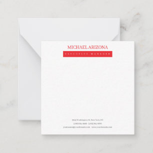 Rood Zwart & Wit Minimalistische Eenvoudige Vlakke Notitiekaartje
