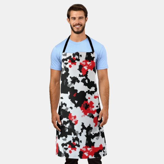 Rood Zwart Wit Onregelmatig Abstract Design Schort (Gedragen)