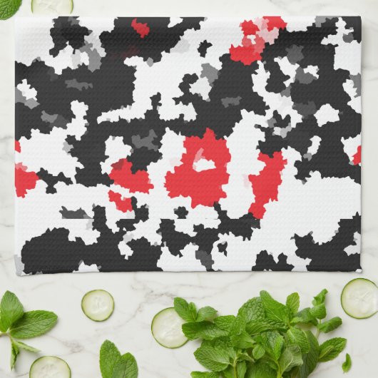 Rood Zwart Wit Onregelmatig Abstract Design Theedoek (Gevouwen)