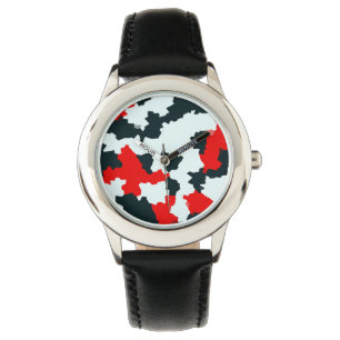 Rood Zwart-wit Onregelmatig Abstract Horloge