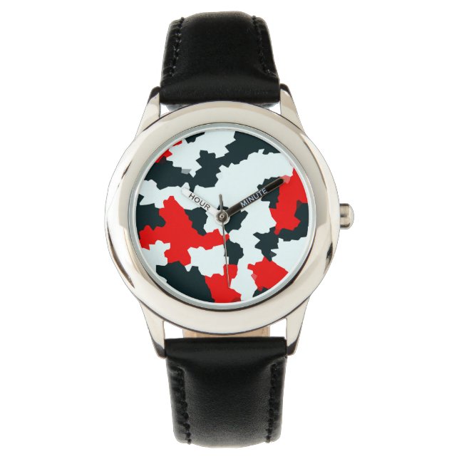 Rood Zwart-wit Onregelmatig Abstract Horloge (Voorkant)