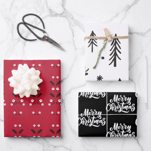 Rood Zwart Wit Ornamenten Illustratiepatroon Inpakpapier Vel (Voorkant)