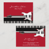 Rood Zwart-Wit Piano & Gitaar Muziek Leraar Visitekaartje (Voorkant / Achterkant)