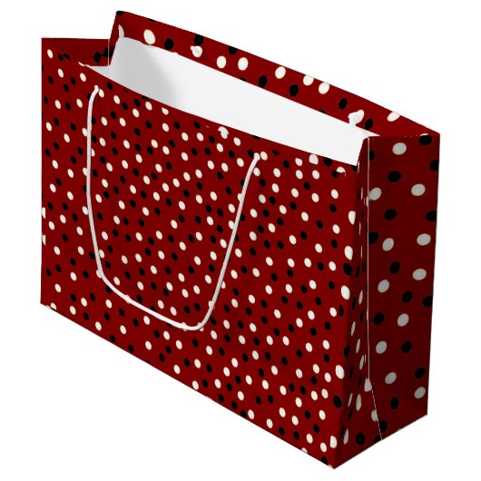 Rood/Zwart/Wit Poke A Dot Design Large Cadeautasje (Voorkant Gekanteld)