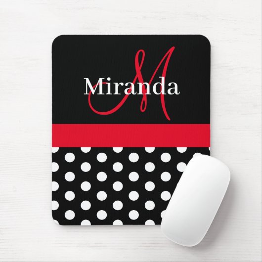 Rood Zwart Wit Polka Dot Monogram Muismat (Met muis)