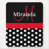 Rood Zwart Wit Polka Dot Monogram Muismat (Voorkant)