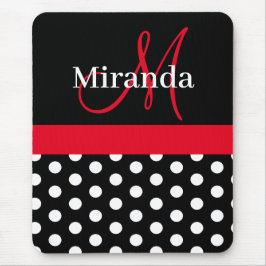 Rood Zwart Wit Polka Dot Monogram Muismat