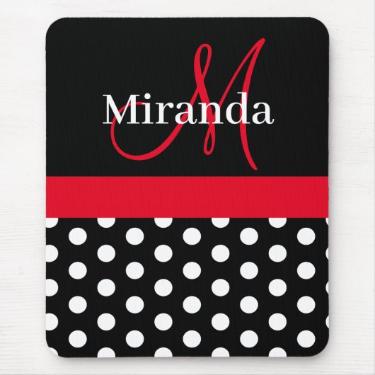 Rood Zwart Wit Polka Dot Monogram Muismat (Voorkant)