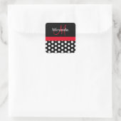 Rood Zwart Wit Polka Dot Monogram Vierkante Sticke Sticker (Tas)